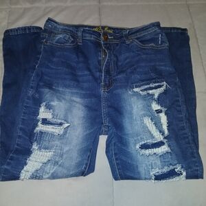 Juniors Distressed Blue Jeans